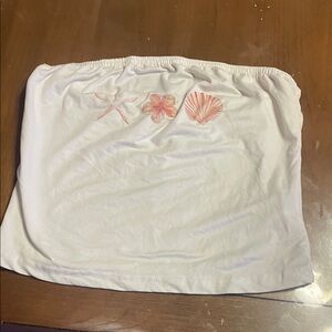SHEIN White Strapless Tube Top with Pink Beach Motif